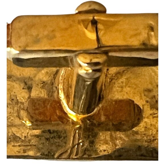 Vintage MCM Gold Tone Geometric Cufflinks With Stripes & Raised Dots - Picture 6 of 7